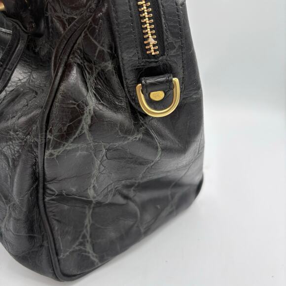 Authentic Brahmin Black Croc-Embossed Leather Satchel - Picture 7 of 10